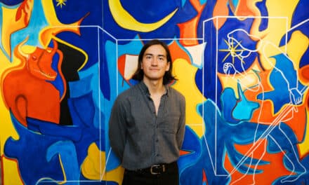 NASHVILLE-BASED PAINTER GERMÁN ROJAS EXPLORES MYTHOLOGICAL NARRATIVES THROUGH A CONTEMPORARY LENS IN A DIMLY LIT PATH AT ROCKWALL GALLERY
